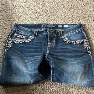 Miss Me Women's Dark Blue Jeans with Embroidery